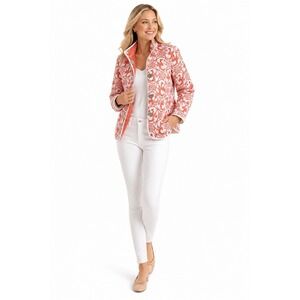 Patty Kim Quilted Jacket Womens M Red White Dragon Print Chinoiserie Art To Wear
